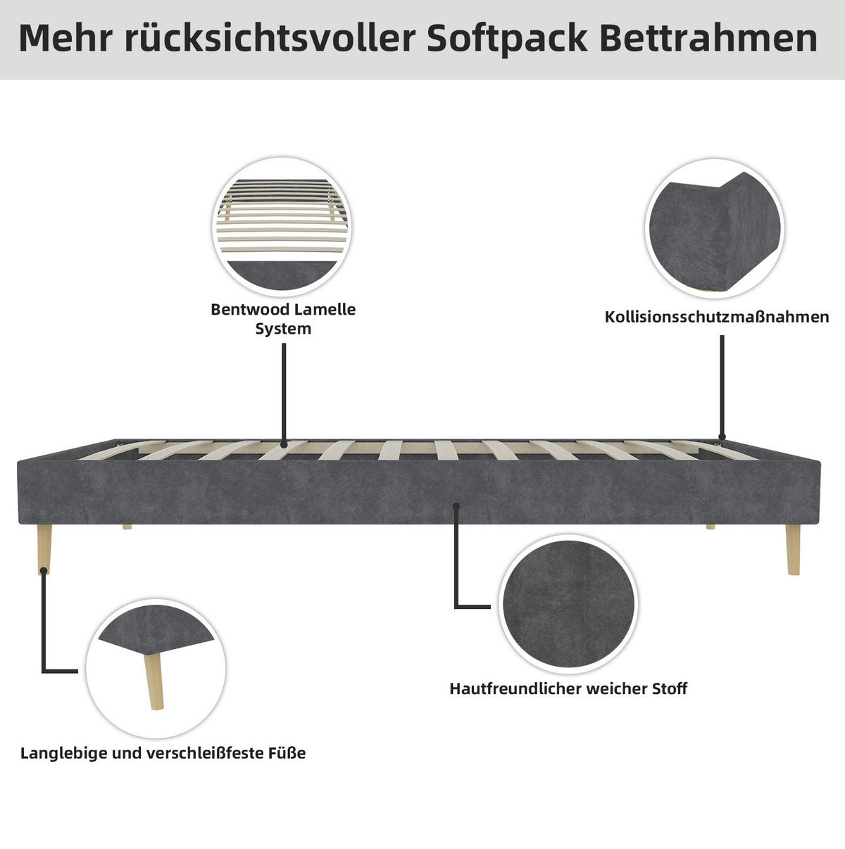 POSTEL 90/200 cm šedá z látky a kovu s pevnou konstrukcí - šedá, textil (90/200cm) - OKWISH