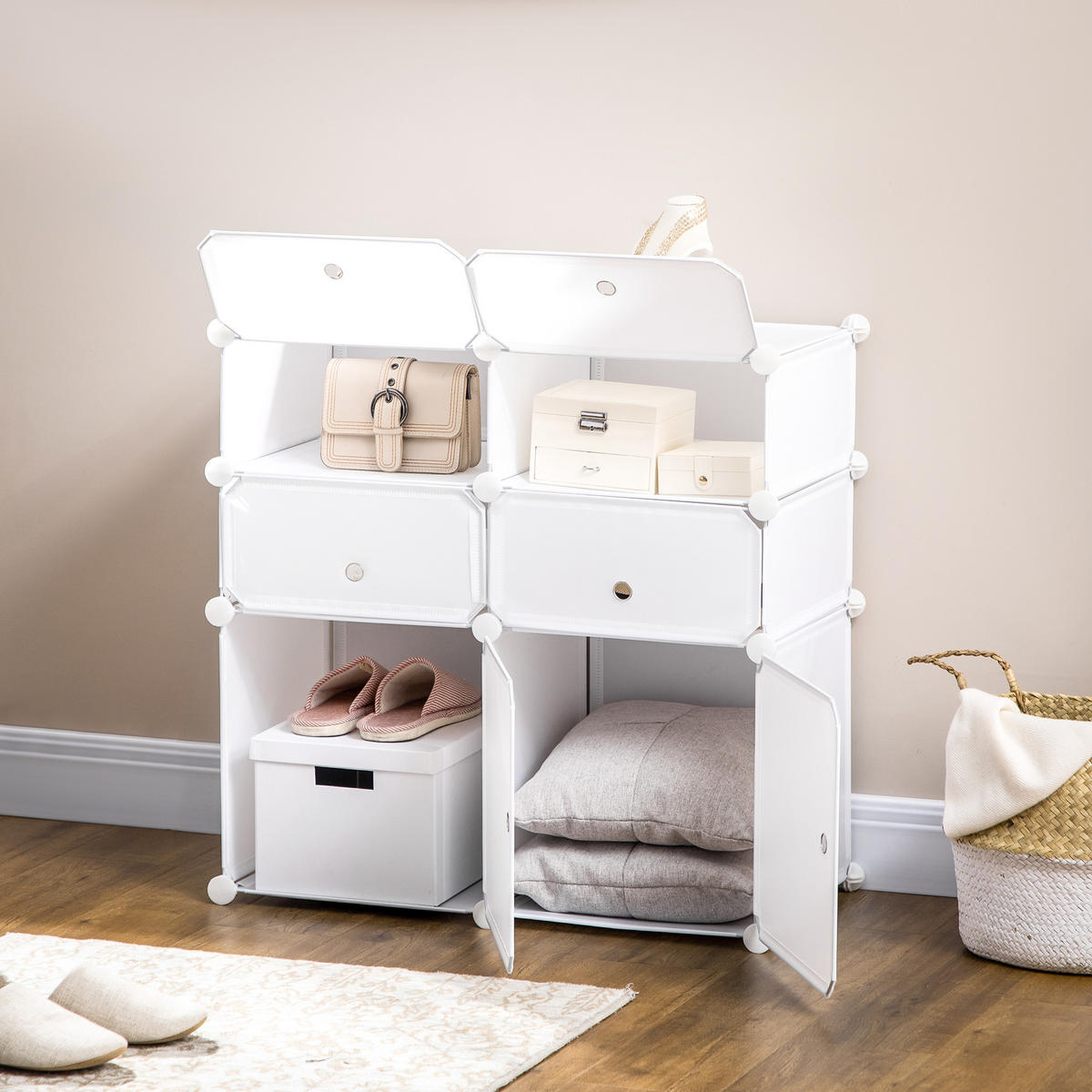 SCHUHSCHRANK, Kunststoff, Stahl, Weiß - Weiß, Kunststoff (37/73/75cm) - HOMCOM