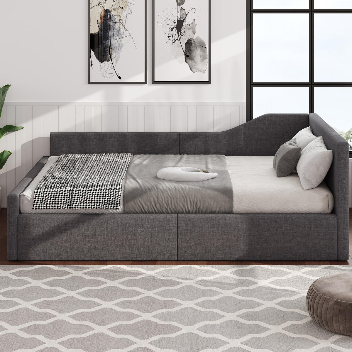 POLSTERBETT 140/200 cm Grau mit Stauraum und Leinenpolsterung - Grau, Holzwerkstoff (140/200cm) - OKWISH