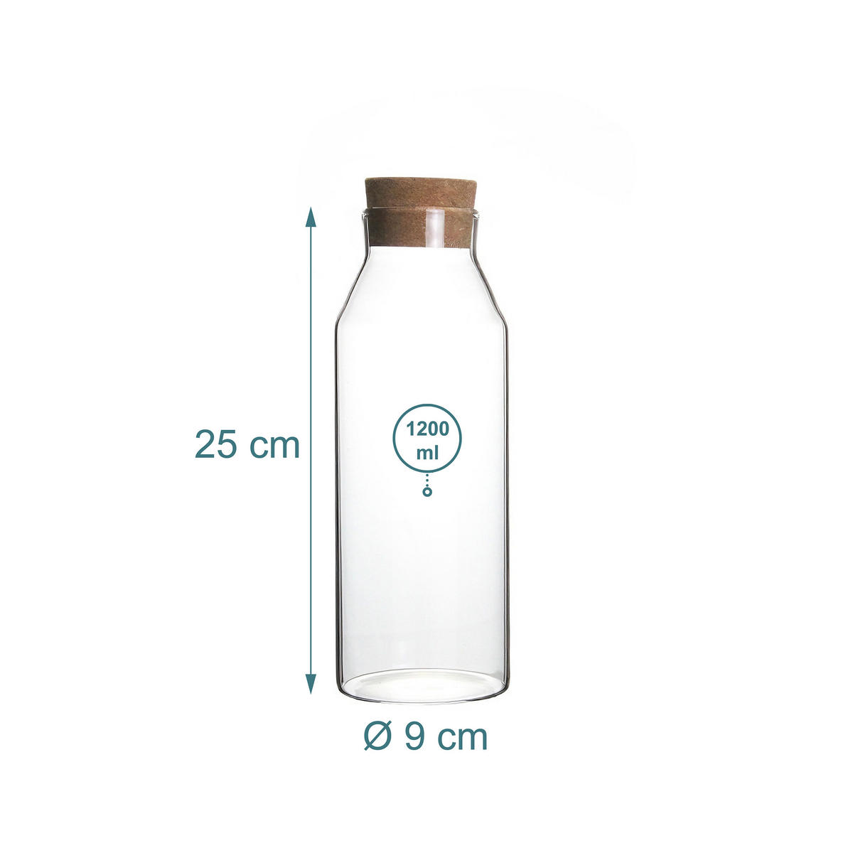 GLASKARAFFE - Transparent, Glas/Naturmaterialien (1.2L) - Relaxdays