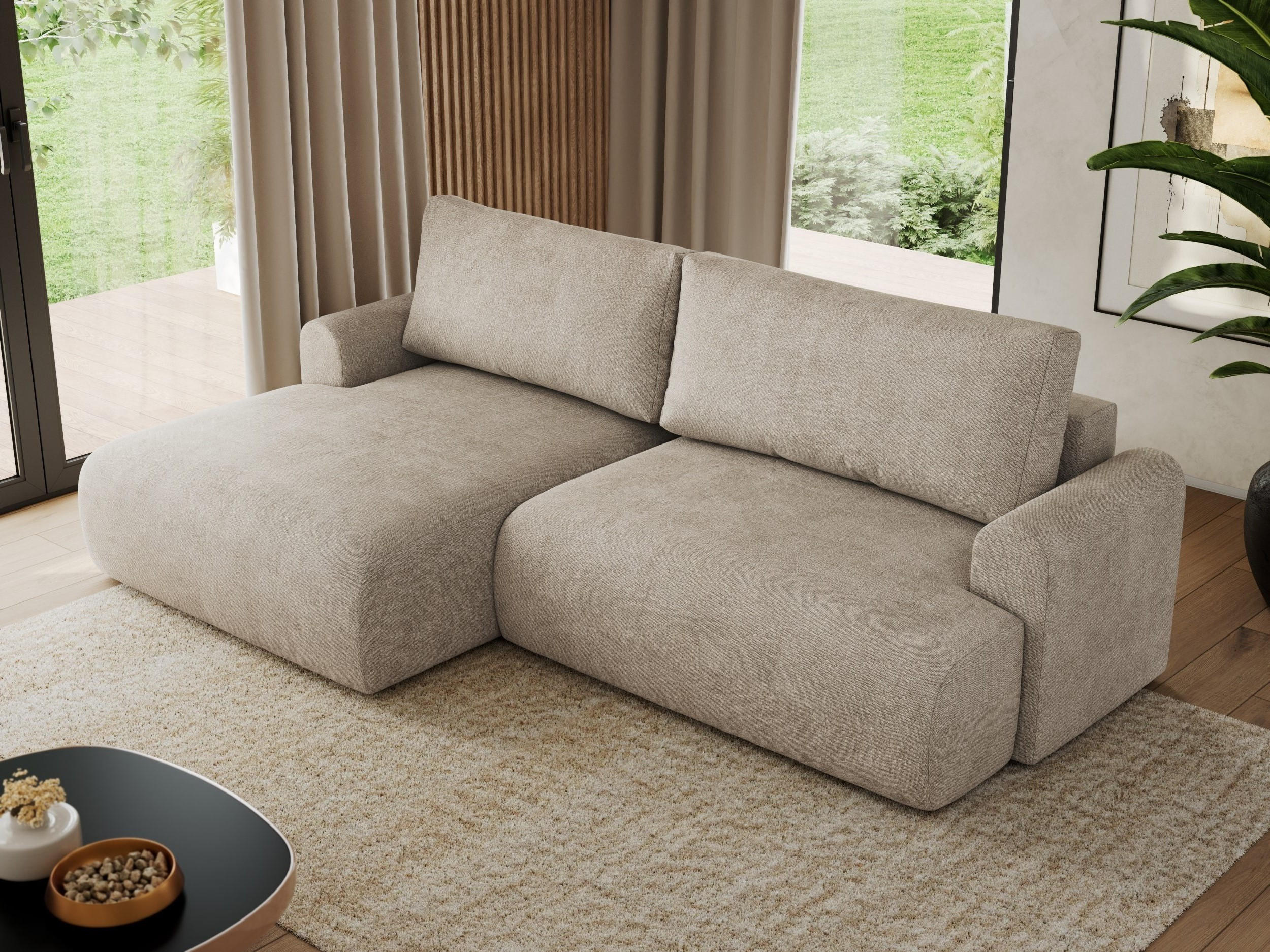 ECKSCHLAFSOFA TONO L Beige Struktur - links - Beige/Schwarz, Kunststoff/Textil (260/150cm) - MKS