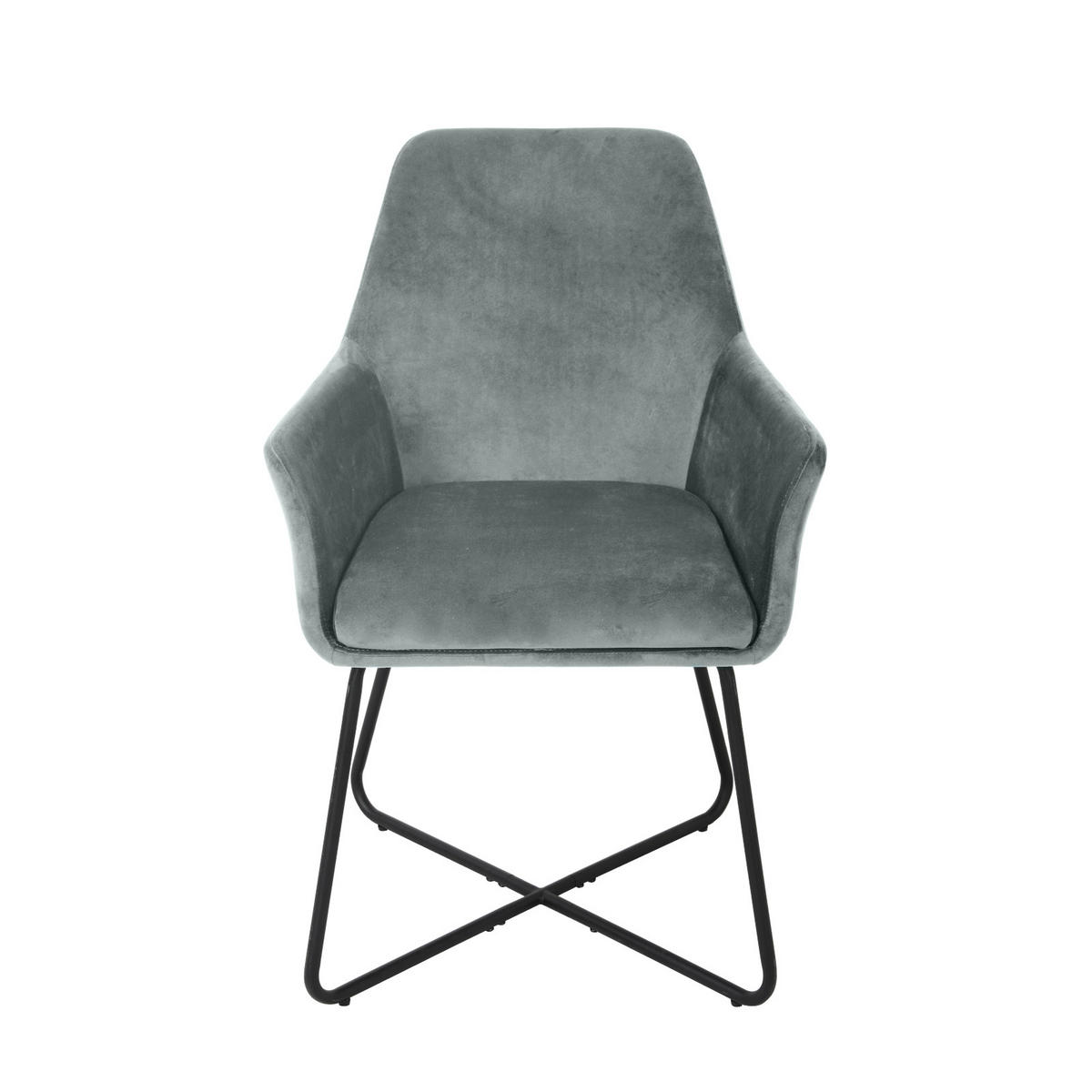 LOUNGESESSEL JOSIE Dining Samt 2er Set Grau - Hellgrau/Schwarz, Textil/Metall (59/88/58cm) - SVITA