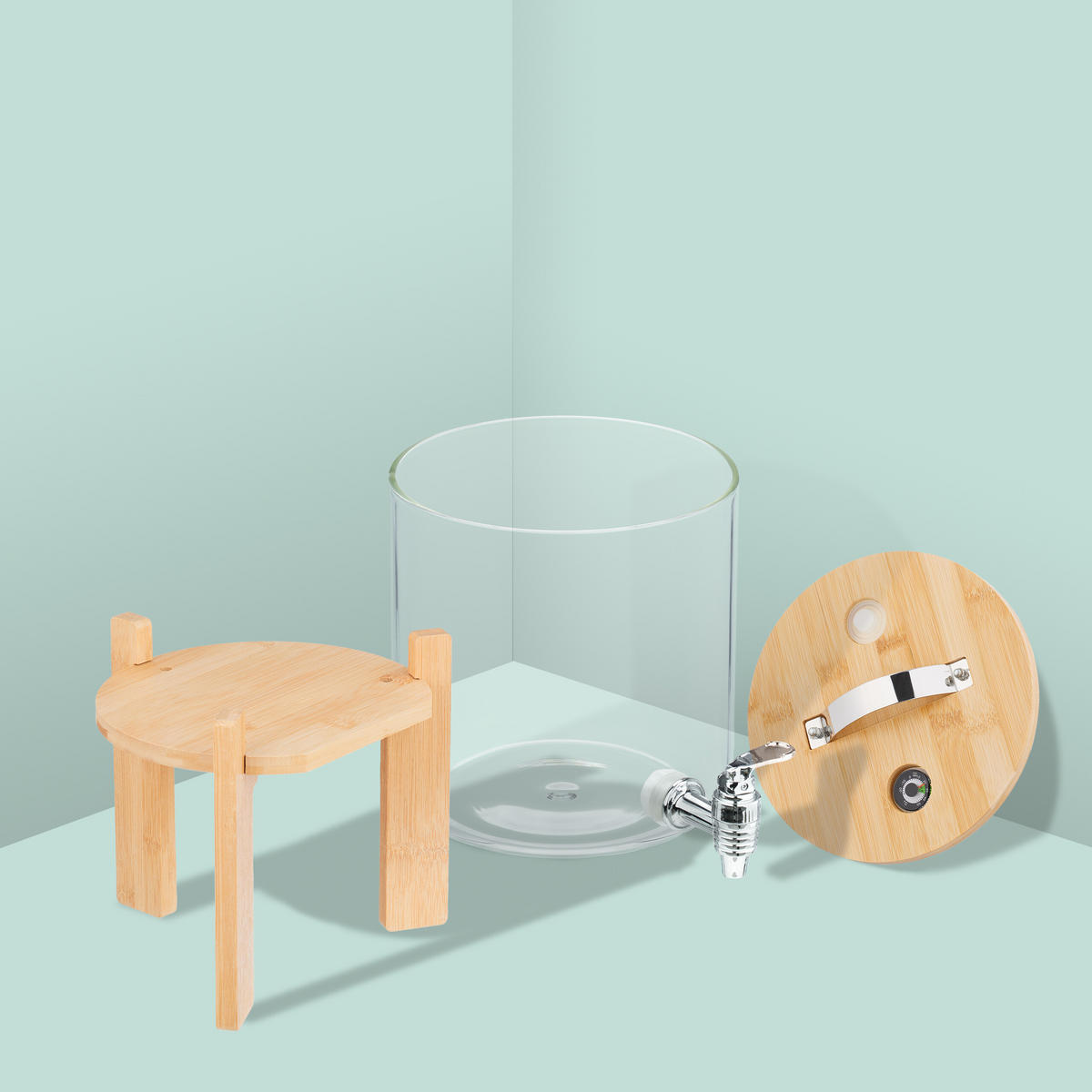 GETRÄNKESPENDER - Multicolor, Glas/Holz (5L) - Relaxdays