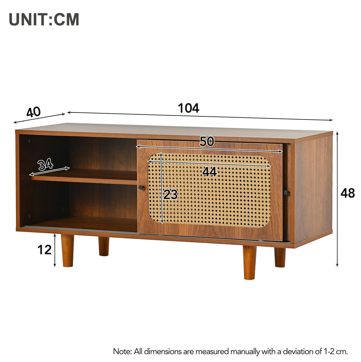 SIDEBOARD-SET 104/40/48 cm walnussfarben aus Spanplatte und Rattan mit Kommode und Schuhschrank - Walnussfarben, Holzwerkstoff (104/48/40cm) - OKWISH