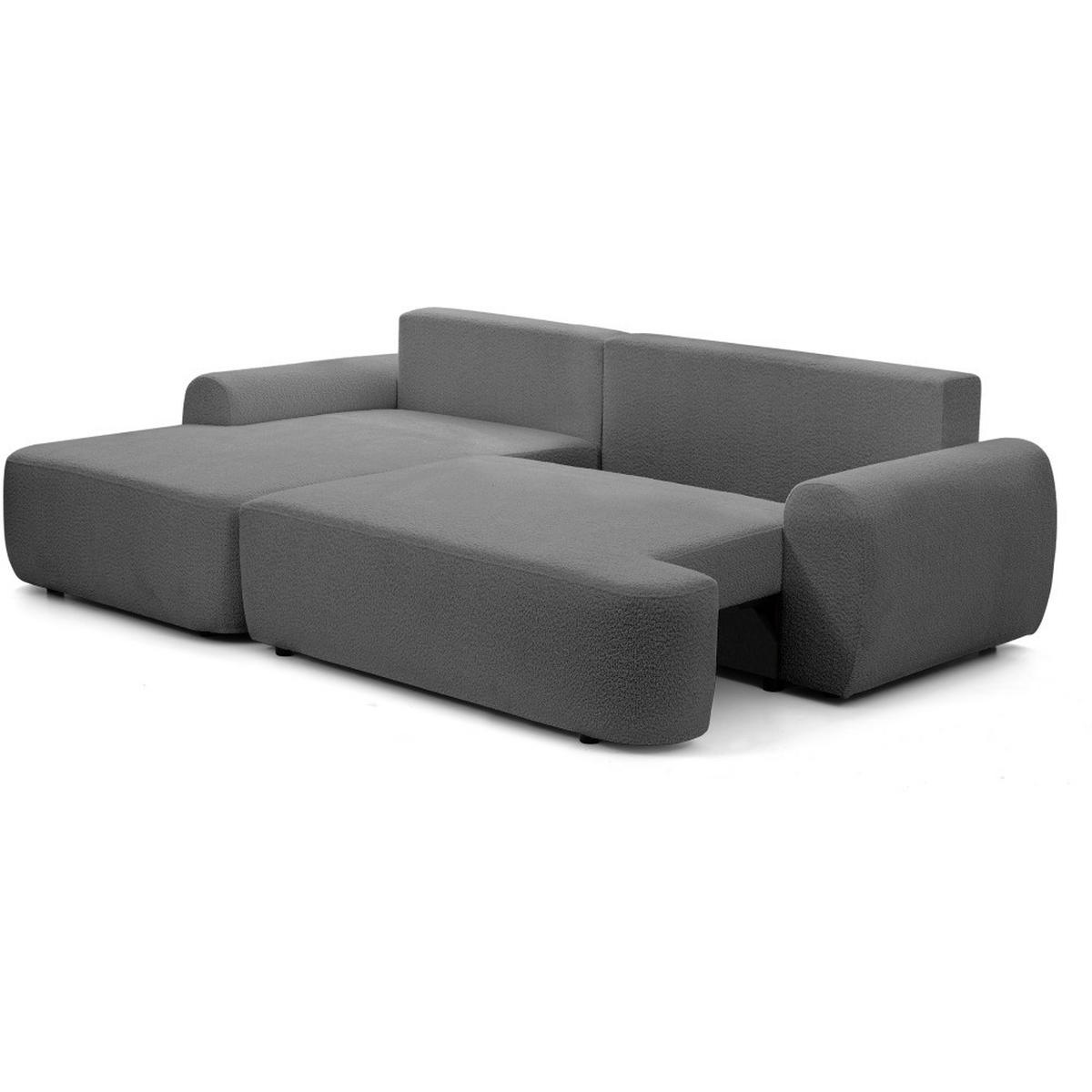 ECKSCHLAFSOFA Oliver im Bouclé-Gewebe, Grau, links - Schwarz/Grau, Textil (266/160cm) - Beautysofa