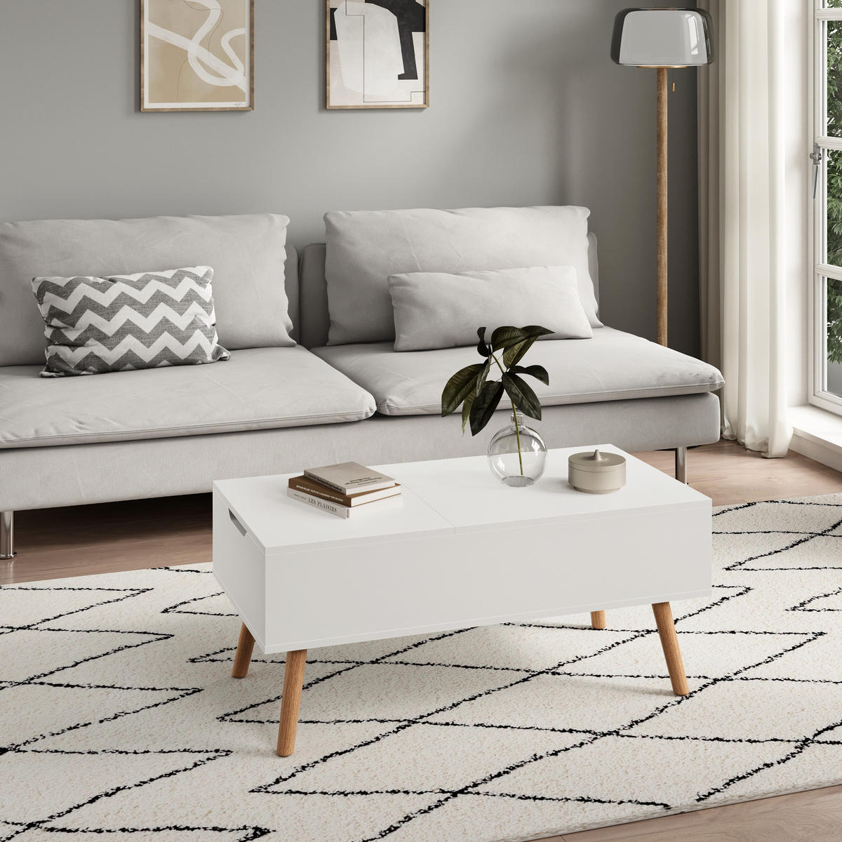 COUCHTISCH mit Stauraum Weiß - Weiß, Holzwerkstoff (50/100/41.5cm) - Home Collective
