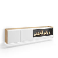 LOWBOARD, Weiß und Eiche, 212/35/50cm, Kamin mit Feuereffekt XXL - Weiß, Holzwerkstoff (212/50/35cm) - Skraut Home