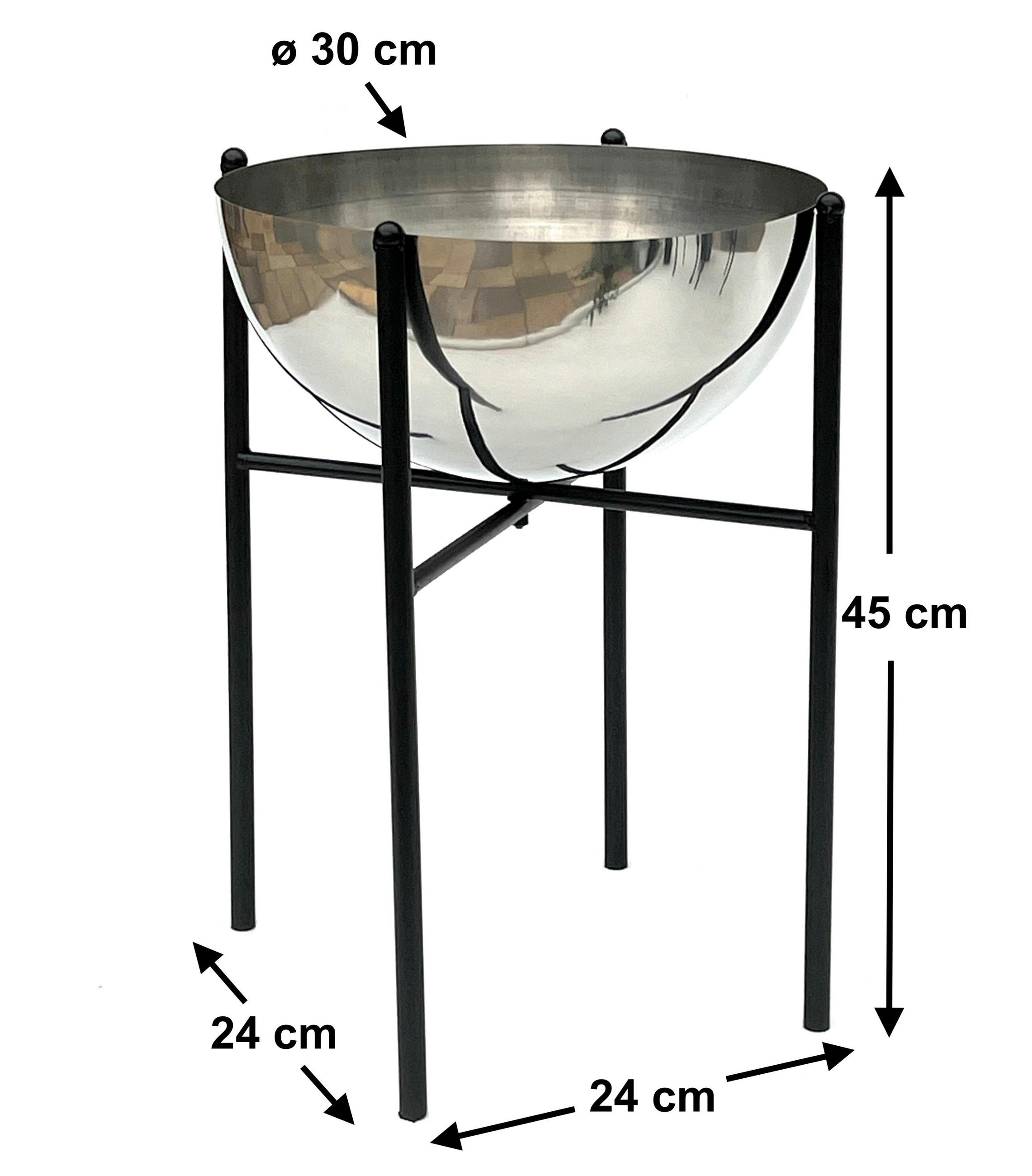 BLUMENHOCKER Metall mit Topf Schwarz Silber 45 cm 96257 L - Schwarz, Metall (24/45/24cm) - DanDiBo