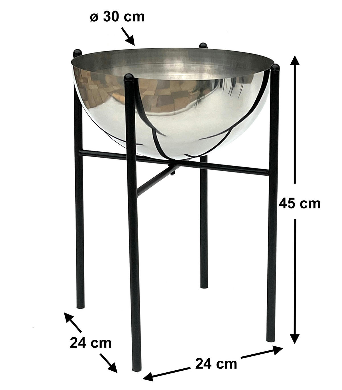 BLUMENHOCKER Metall mit Topf Schwarz Silber 45 cm 96257 L - Schwarz, Metall (24/45/24cm) - DanDiBo