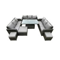 GARTENSOFA SET Polyrattan 12-Sitzer - Dunkelgrau/Grau, Glas/Kunststoff - Fimous