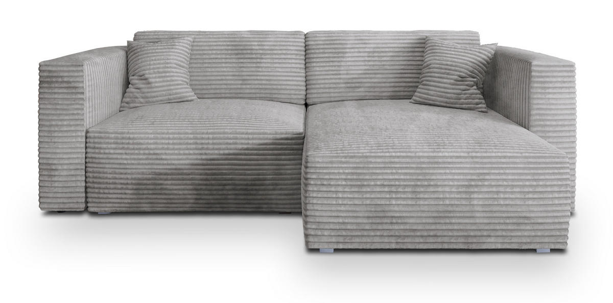 ECKSOFA NERIO Hellgrau Kordstoff mit Schlaffunktion - Grau, Holz (245/148cm) - MASSENO