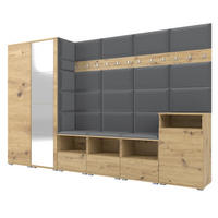 GARDEROBE NELA XII 300 cm (Modulare Flurmöbel Artisan Eiche mit Spiegel & Sitzpolster Dunkelgrau 15 Gigantisches Set) - Dunkelgrau/Silberfarben, Holz/Holzwerkstoff (300/187/40cm) - Ravio