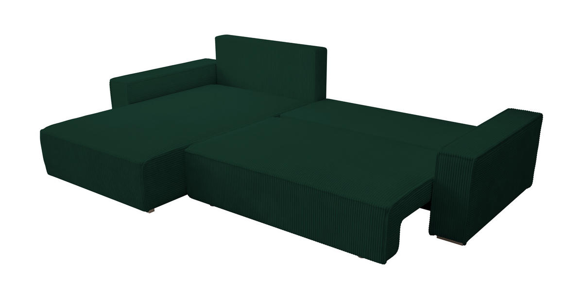 ECKSOFA Alice mit Bettkasten und Schlaffunktion, Cordstoff in L-Form - Grün, Textil (289/184cm)