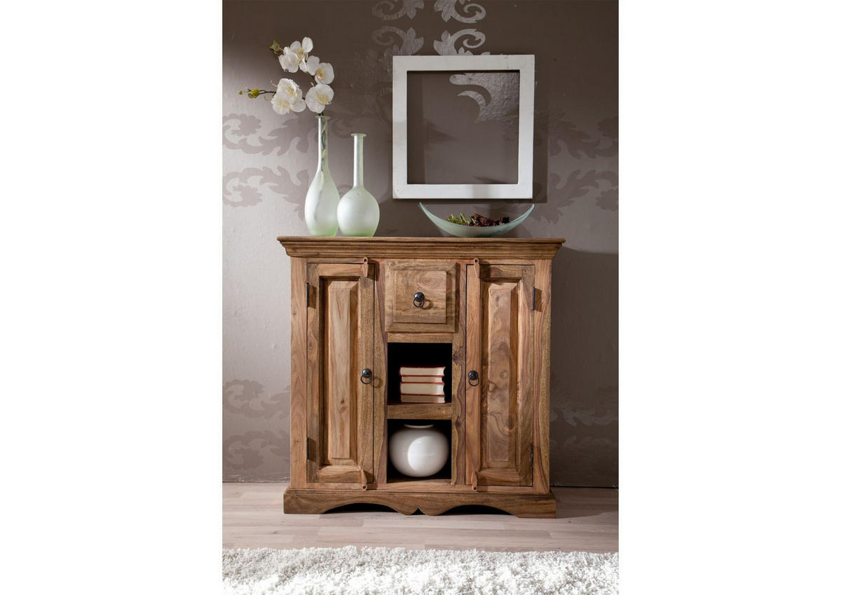 SIDEBOARD Sheesham 87x32x85 grau geölt LEEDS #45 - Grau, Holz (87/85/32cm) - Massivmoebel24