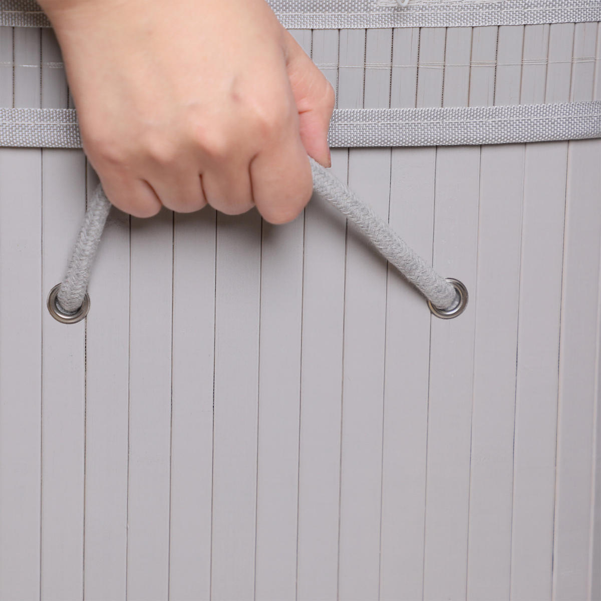 KÔŠ na prádlo - sivá, drevo/textil (32/52/63cm) - Relaxdays