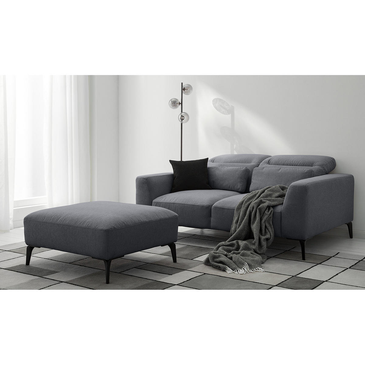 2-SITZER SOFA - Schwarz/Grau, Textil/Metall (170/73/107cm) - home24