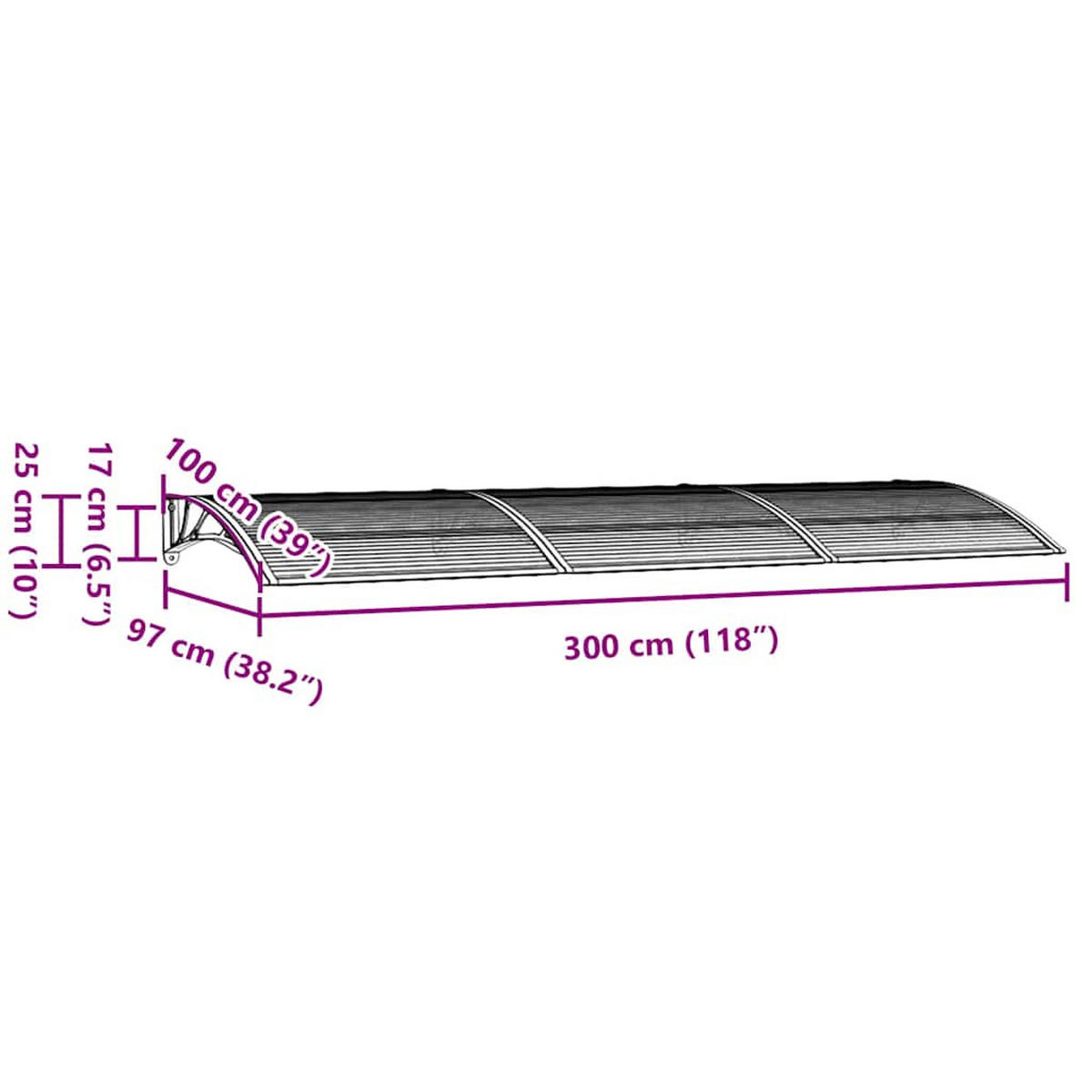TÜRVORDACH Schwarz 300/100 Cm Polycarbonat - Schwarz, Kunststoff (100/25/300cm) - vidaXL
