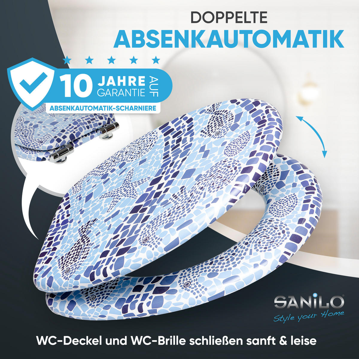 WC-SITZ mit Absenkautomatik Mosaic World - Blau, Holzwerkstoff (38/6/47cm) - Sanilo