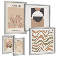 BILDER SET 5er Set - 50x50 cm & 20x30 cm & 40x60 cm Silberner Rahmen - Abstrakte Formenmuster - Silberfarben, Kunststoff (40/60cm) - TULUP