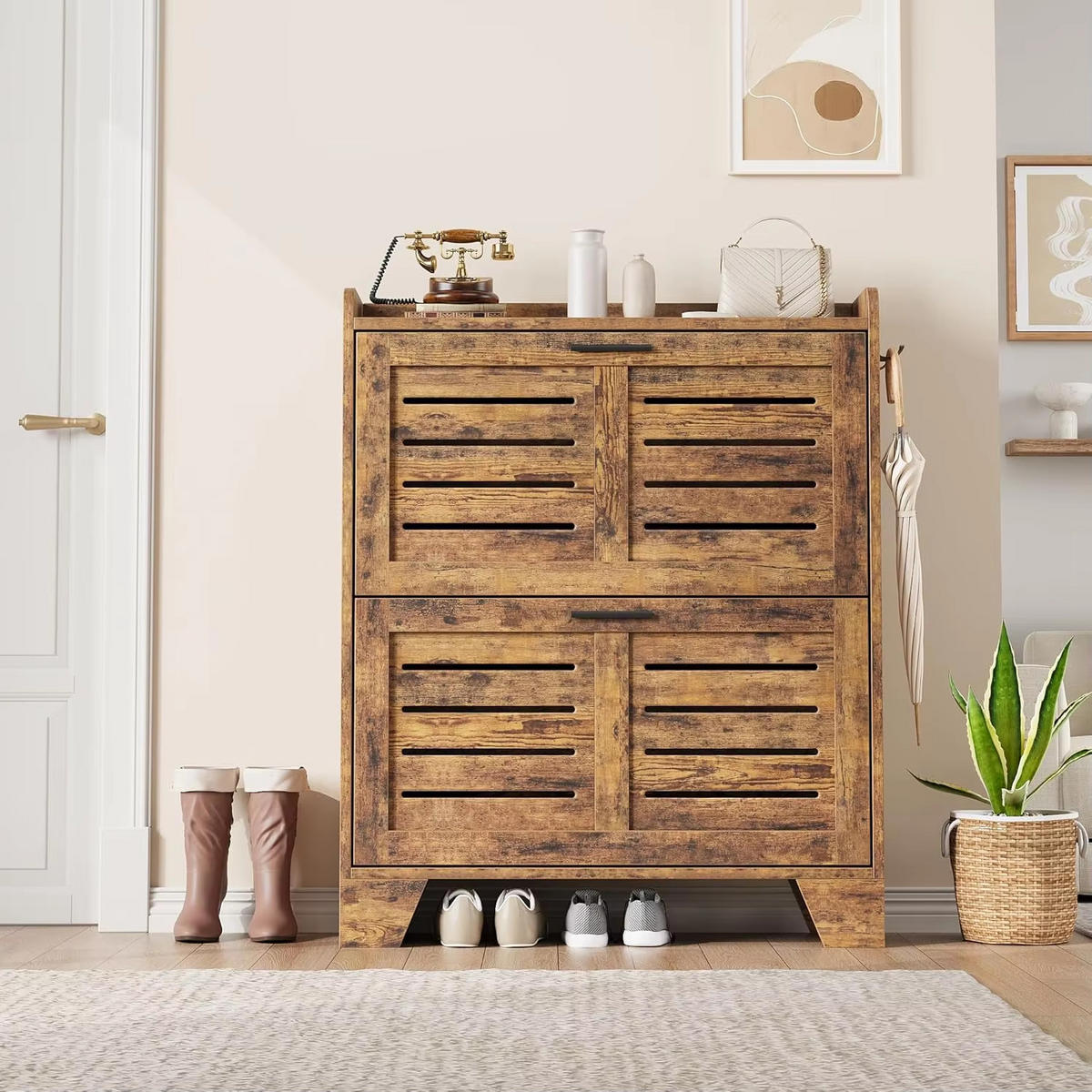 SCHUHSCHRANK Schmal mit 2 Klappfächern - Braun, Holz (79.8/97/23.9cm) - Kaket