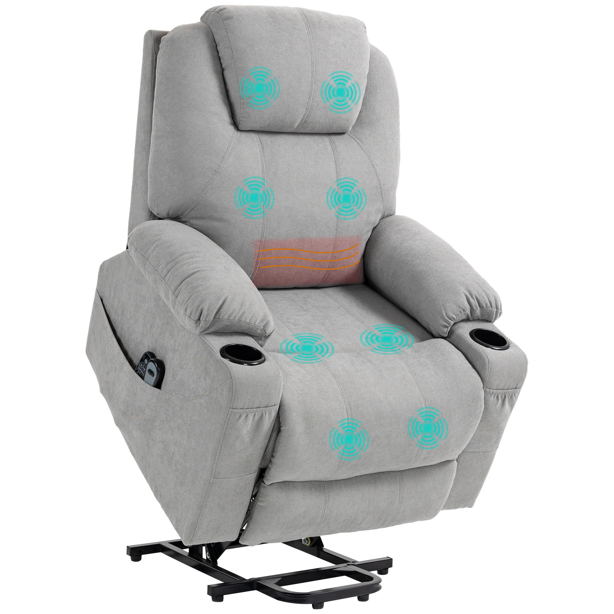 MASSAGESESSEL DE-06400 Mit Aufstehilfe, 8 Massagepunkte, 135° neigbar, Getränkehalter Grau - Hellgrau, Textil/Metall (90/107/101cm) - ComfortXL