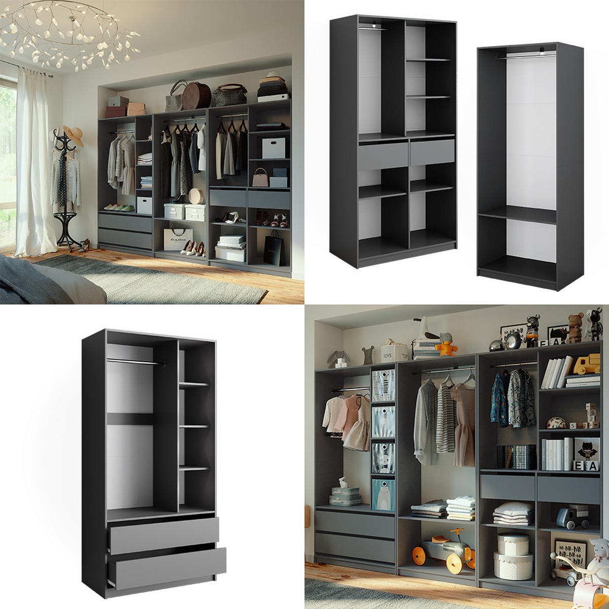 ŠATNÍKOVÁ SKRIŇA Elmo antracitová - antracitová, kompozitné drevo (280/200/50cm) - Vicco