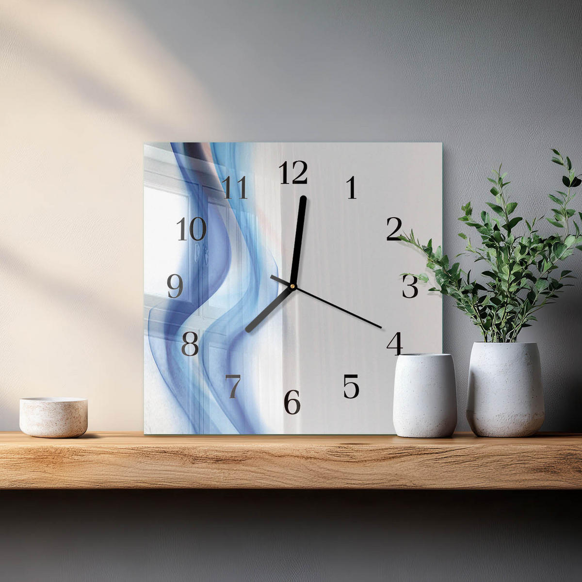 WANDUHR 30x30 cm - Abstrakter Rauch - Blau, Glas (30/30/0.4cm) - TULUP