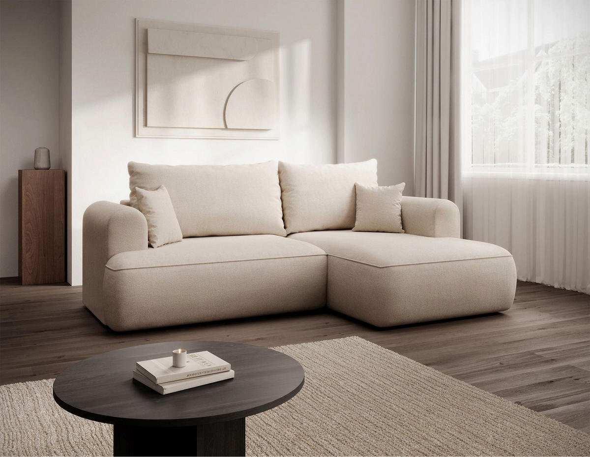 ROHOVÁ rozkladacia pohovka Ovo Mini krémová, ženilkový poťah Easy-Clean - čierna/krémová, textil/plast (156/238cm) - Selsey