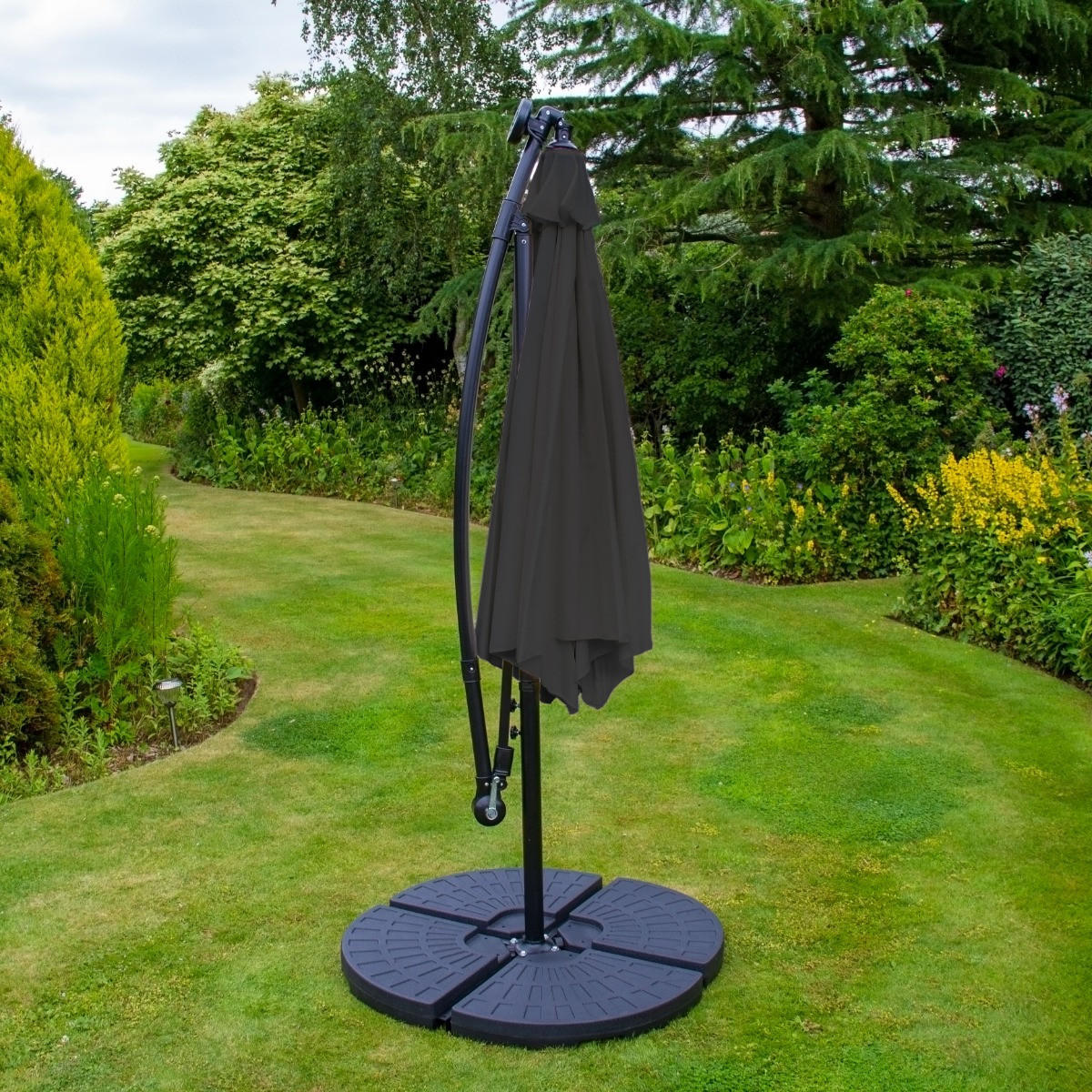 SONNENSCHIRM 300cm LED Ampelschirm mit fächerförmigem Sockel - Grau - Grau, Textil (300/300cm) - Monstershop