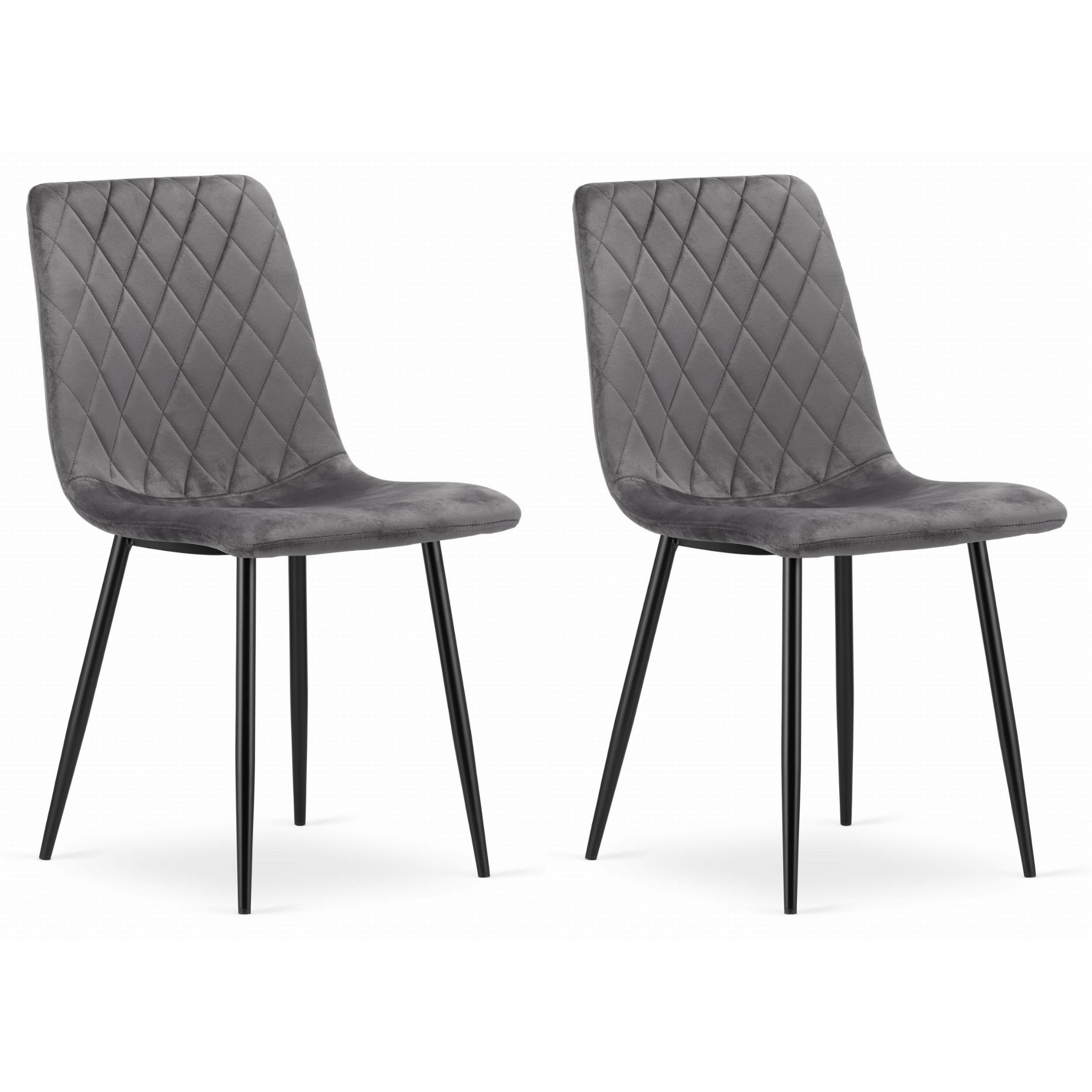 STUHL SCANNO 2-er Set, Grau, mit Samtstoff gepolstert - Anthrazit, Textil/Metall (45/89/53cm) - Komodee