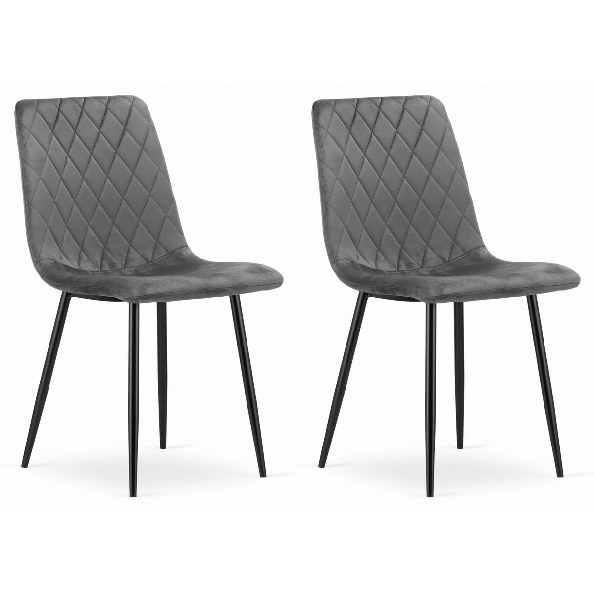 STUHL SCANNO 2-er Set, Grau, mit Samtstoff gepolstert - Anthrazit, Textil/Metall (45/89/53cm) - Komodee