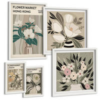 BILDER SET 5er Set - 50x50 cm & 20x30 cm & 40x60 cm Weißer Rahmen - Blumenillustrationen London Hongkong - Weiß, Kunststoff (40/60cm) - TULUP