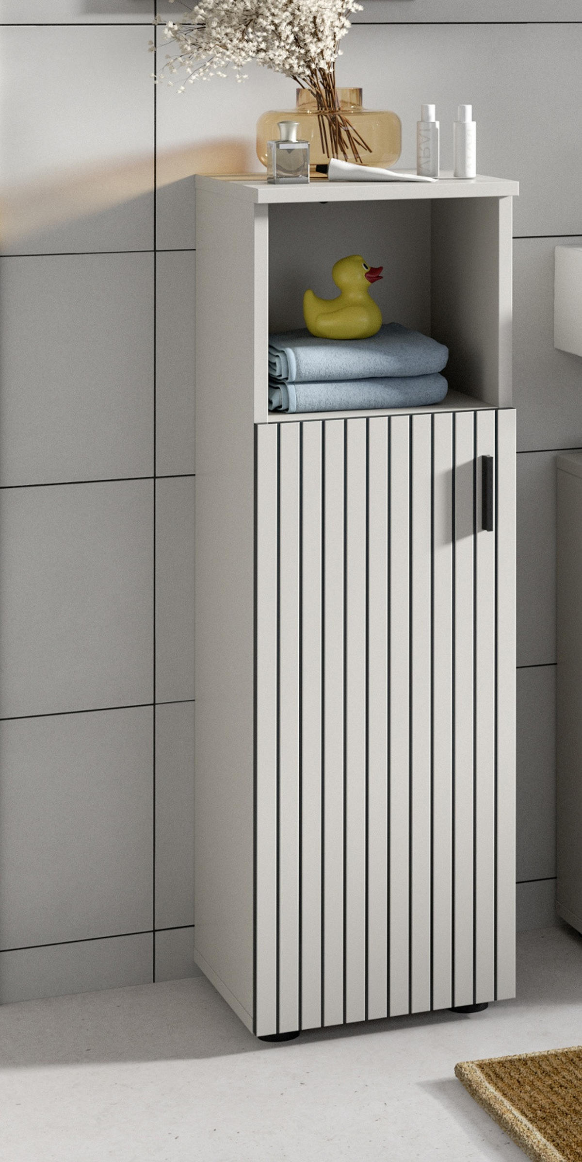 KOMMODE kaschmir 30 x 95 cm, Badschrank Türanschlag wechselbar - Kaschmir/Schwarz, Holzwerkstoff/Kunststoff (30/95/30cm) - Inn.Furn