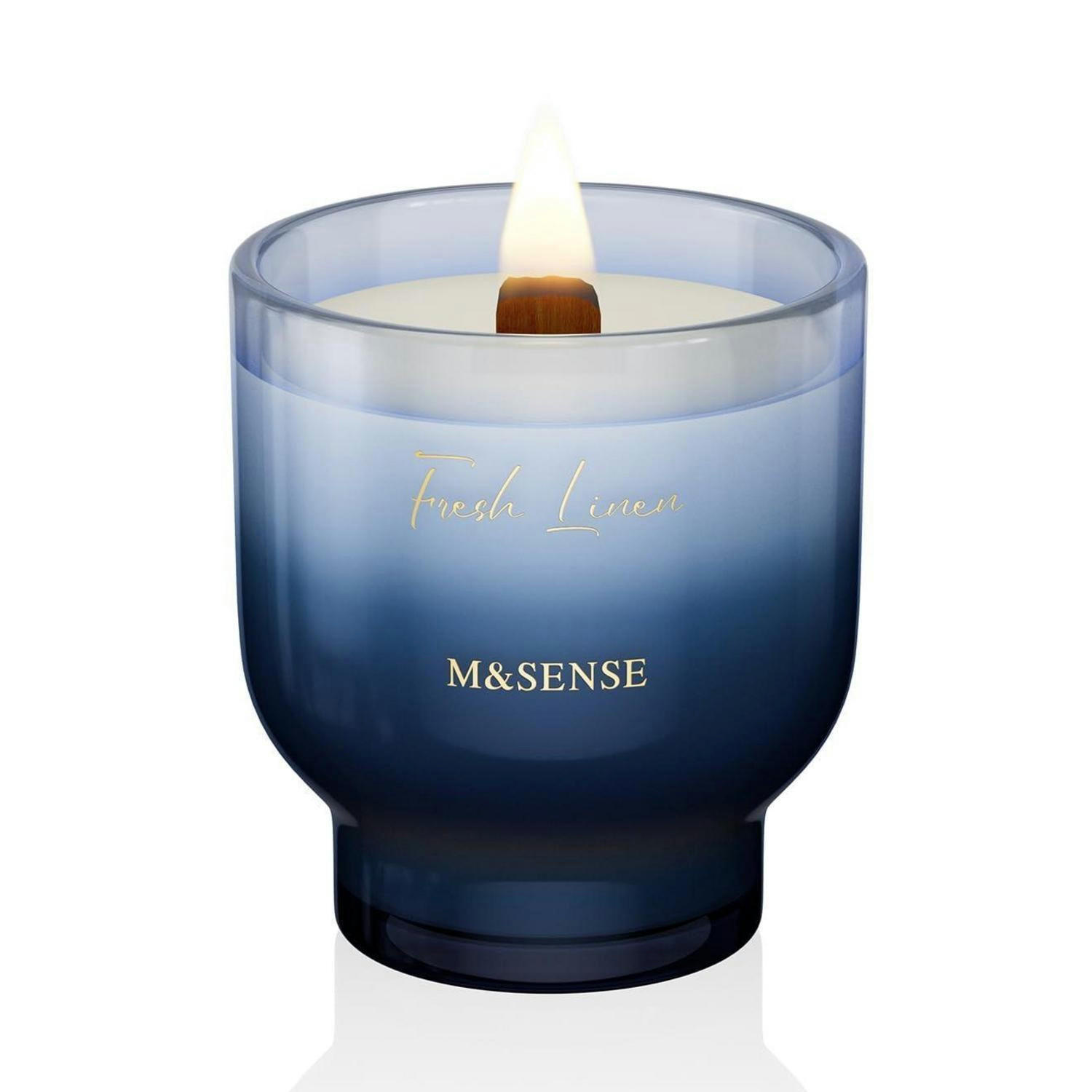 DUFTKERZE Frische Leinen Holzdocht 280g - Blau, Glas (13.7cm)