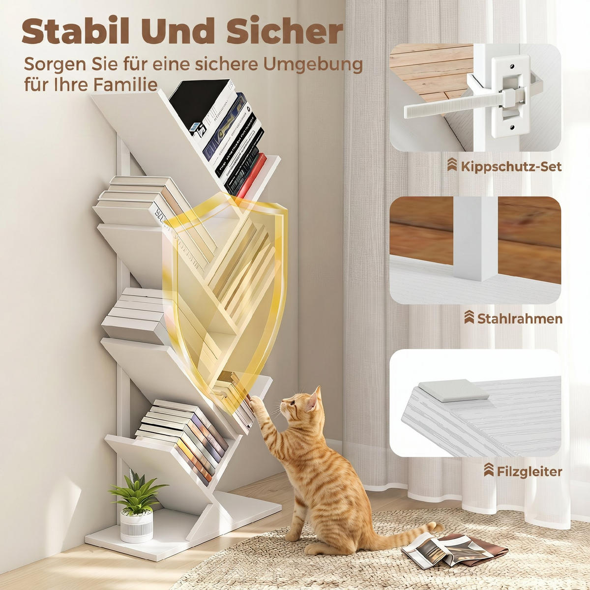 BÜCHERREGAL Standregal mit 7 Ebenen Schmal Regal im Baumform Weiß - Weiß, Holzwerkstoff/Metall (24/109/50cm) - HOMCOM