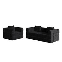 SCHLAFSOFA 2-in-1, Chenille mit Armlehnen-Staufach & Stahlrahmen, 91,4/274/69,8 cm, Schwarz - Schwarz, Textil (91.4/69.8/274cm) - Redom