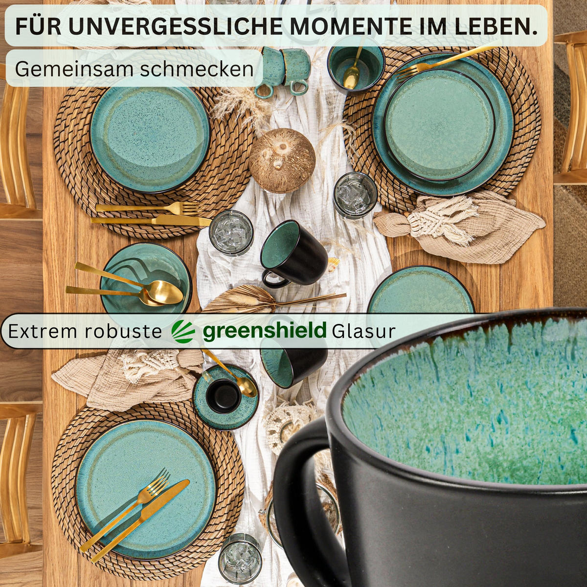KAFFEEBECHER SET FIJI - 6 teilig aus Steingut - Grün, Keramik (0.43L) - Sänger
