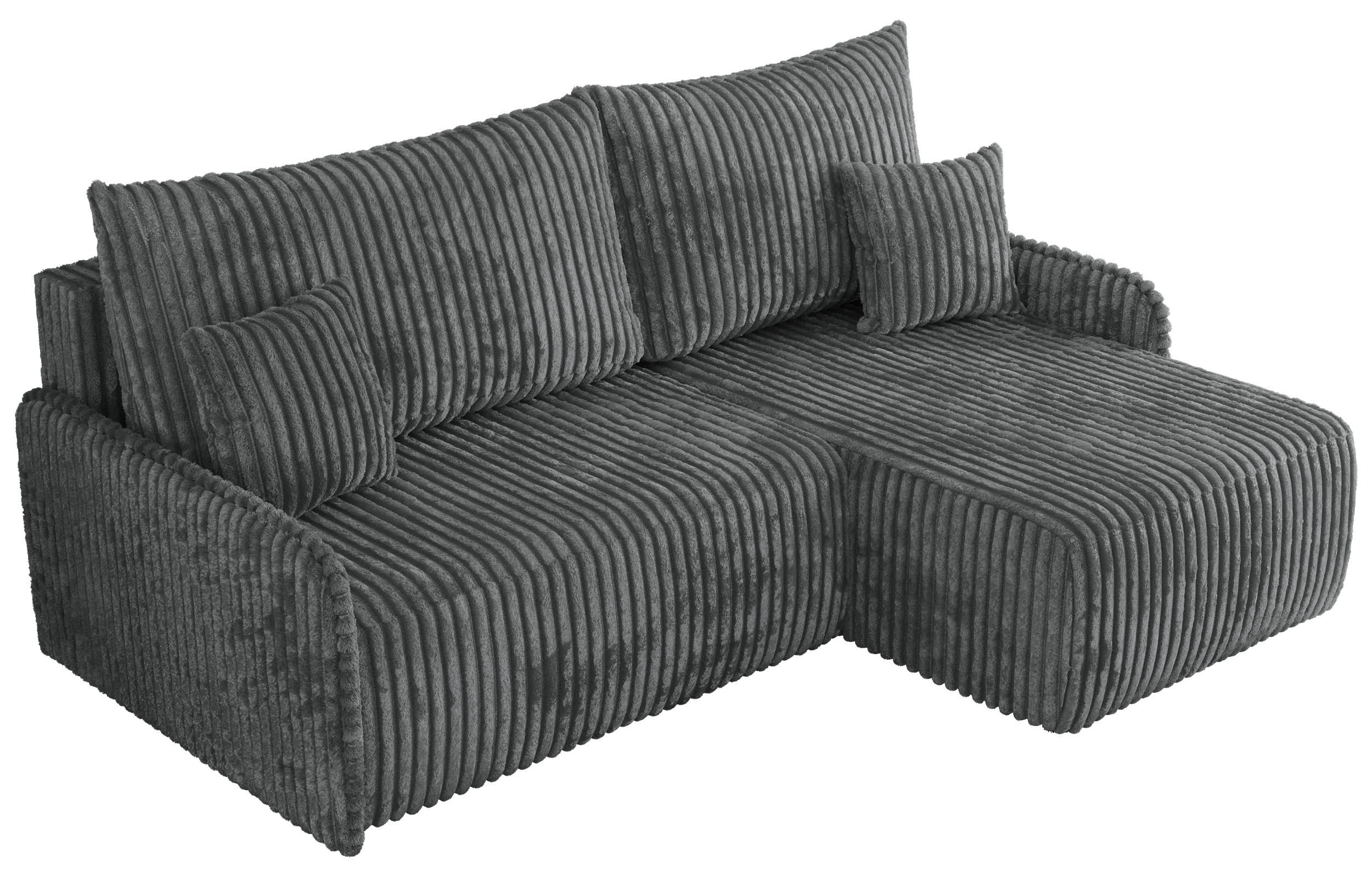ECKSCHLAFSOFA ARPA L Dunkelgrau Cord - rechts - Dunkelgrau/Schwarz, Kunststoff/Textil (150/198cm) - MKS