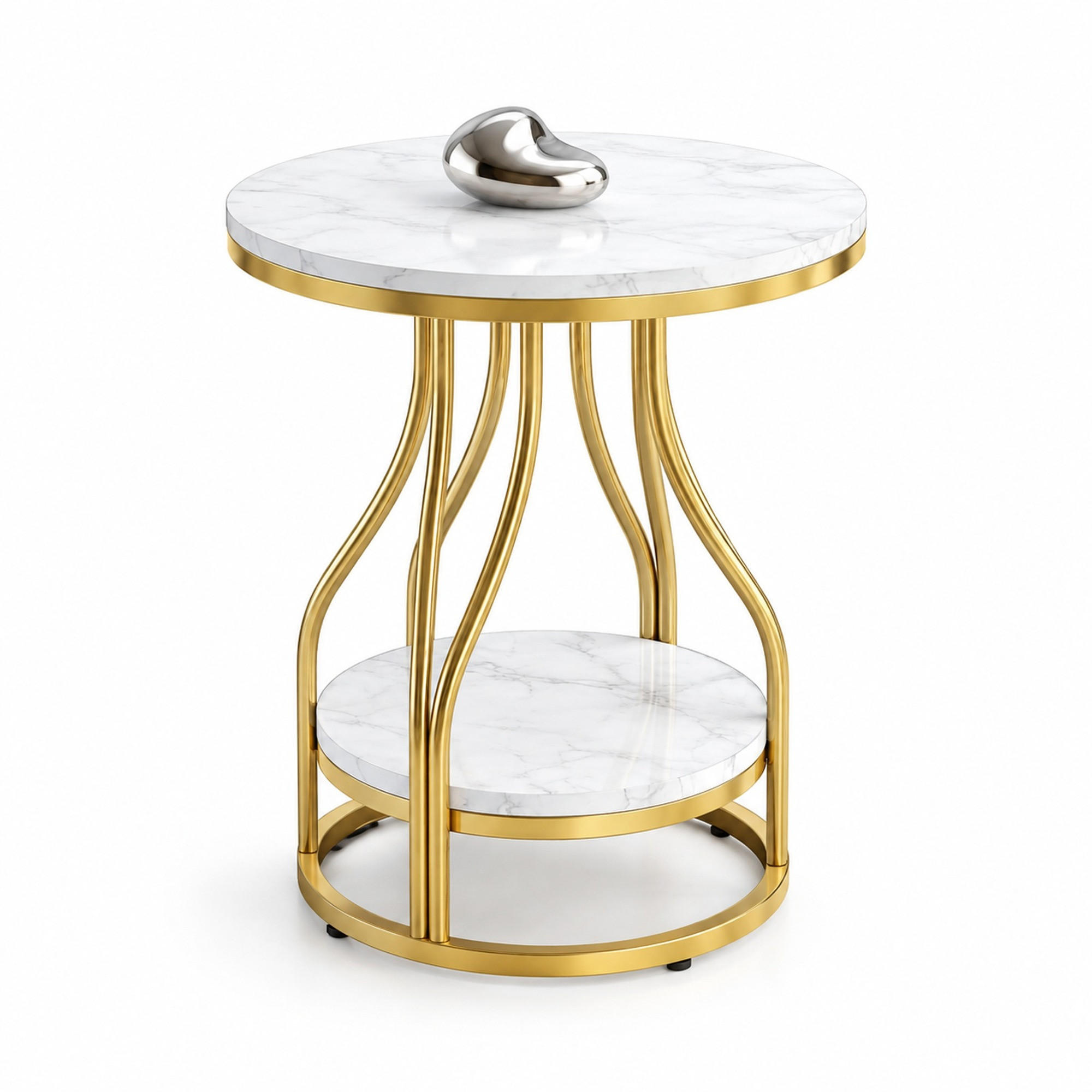 BEISTELLTISCH 2-stöckig rund 50 x 50 x 60 cm Weiß/Gold - Weiß, Metall (50/50/60cm) - Meubliv