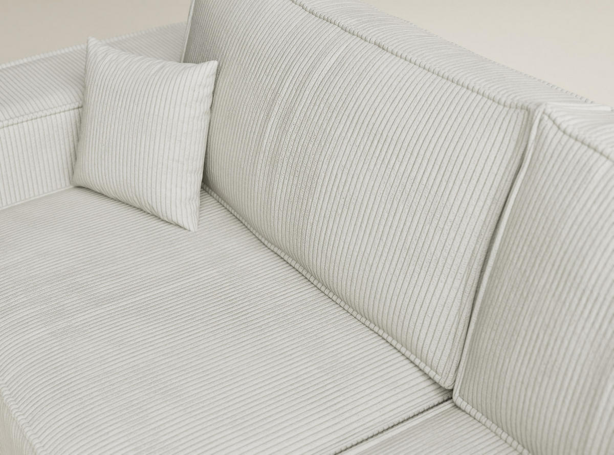 ECKSOFA MIT SCHLAFFUNKTION Tonga Creme Samtstoff - Creme/Schwarz, Holz/Holzwerkstoff (255/105cm) - Maison de Reve