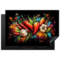 HERDABDECKPLATTE Gemüse - Paprika - Knoblauch - Graffiti - Farbe - Bunt 77x51 cm - Rot, Kunststoff (77/0.2/51cm) - MuchoWow