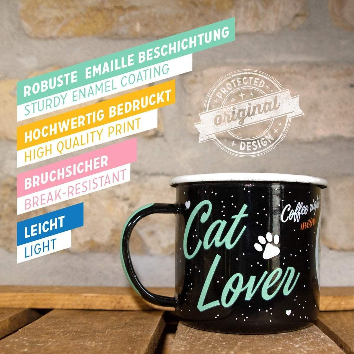 EMAILLE-BECHER 360 ml Animal Club Cat Lover Black - Rot/Schwarz, Metall (0.36L) - Nostalgic-Art