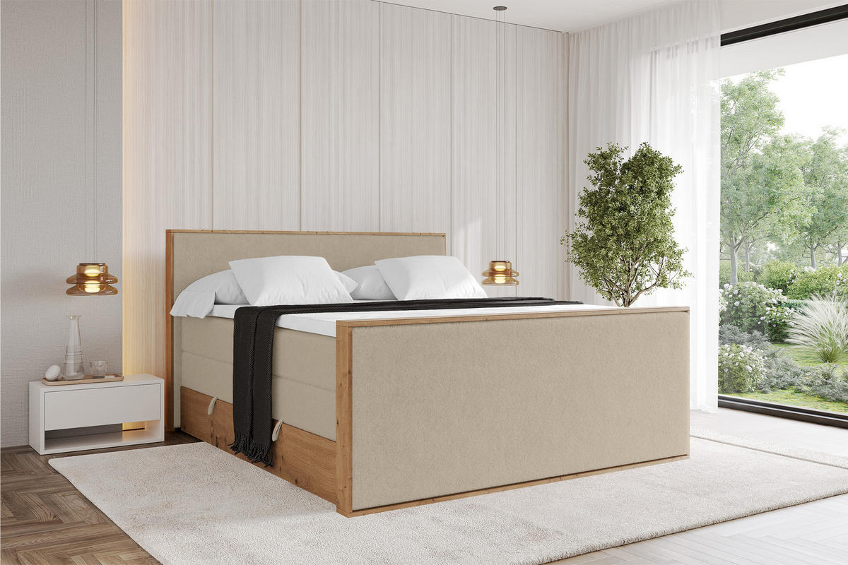 BOXSPRINGBETT LOLLI9 -Z-KING 160x200 - H3/H4 Creme - Champagner, Holzwerkstoff (160/200cm) - ALTDECOR