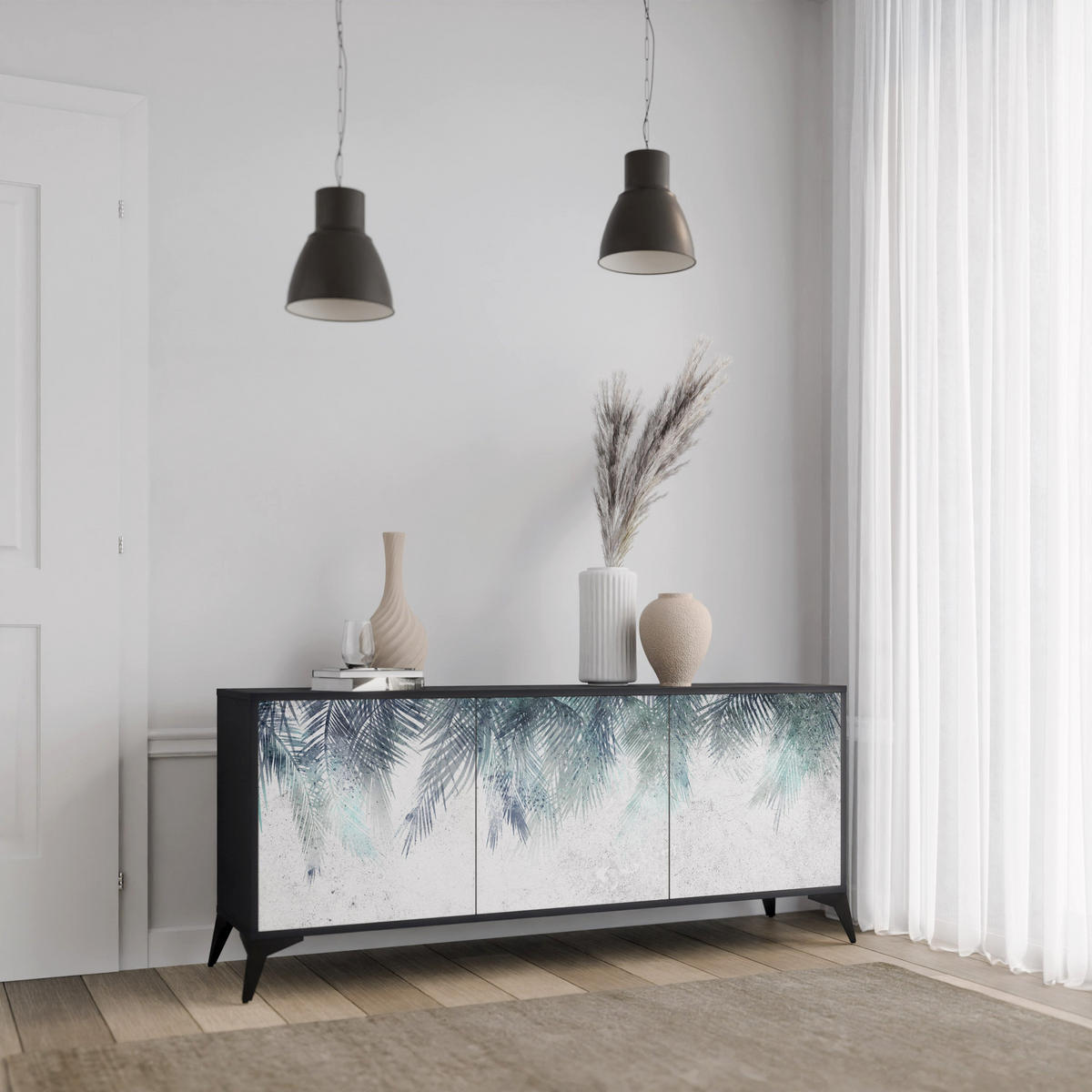 SIDEBOARD PALM VEIL, Eicheneffekt, 164,5x42x77,5 cm, 3 Türen - Eichefarben/Buchefarben, Holzwerkstoff/Buchenholz (164.5/77.5/42cm) - SpaceRebels