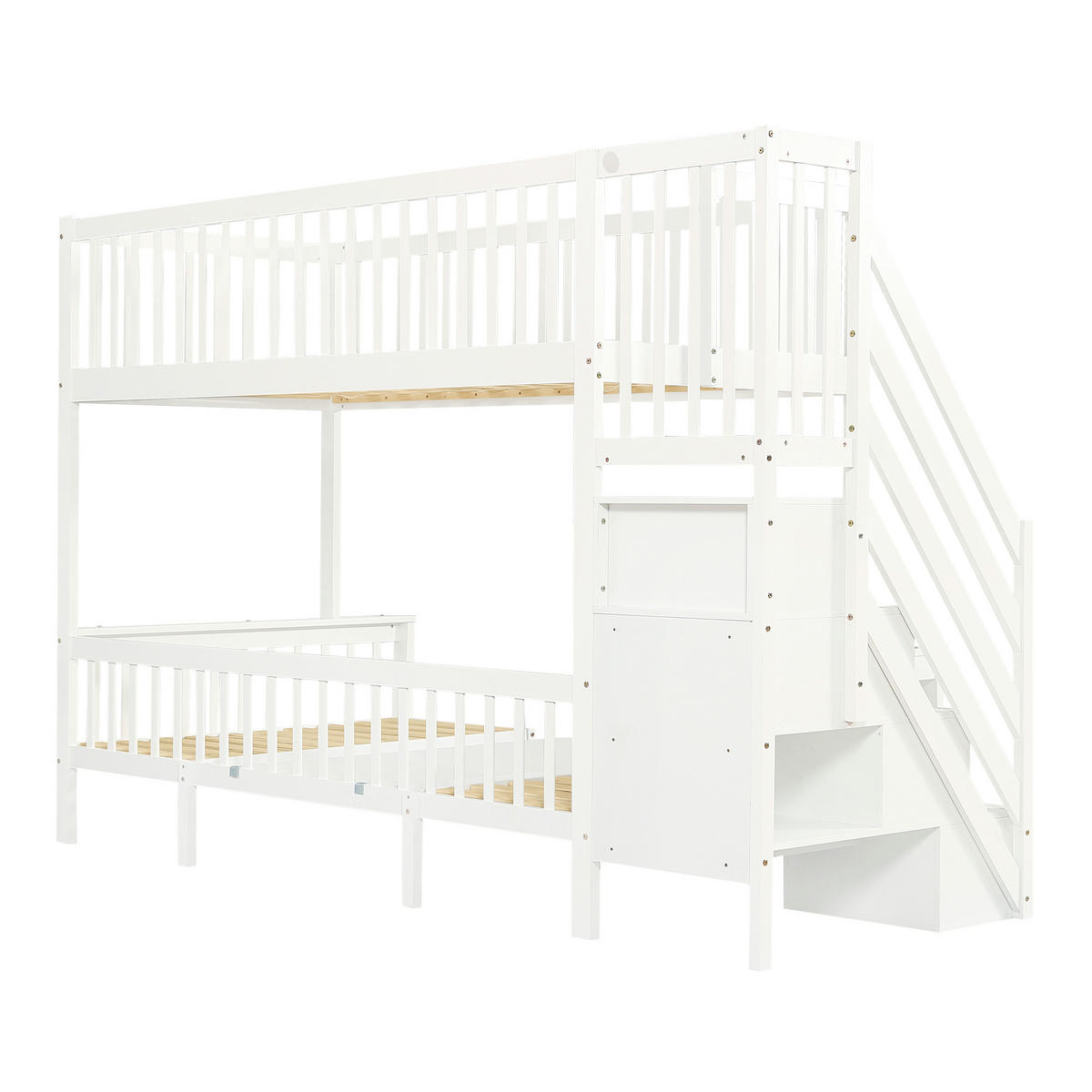 ETAGENBETT 90/200 cm & 120/200 cm in Weiß mit Stauraumtreppe, Tisch und Sicherheitsgeländer - Weiß, Holz/Holzwerkstoff (90/200cm) - CHICFURN