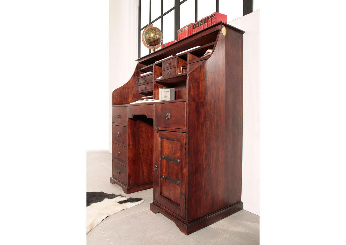 SEKRETÄR Akazie 128x58x138 nougat lackiert OXFORD #516 - Dunkelbraun, Holz (58/128/138cm) - Massivmoebel24