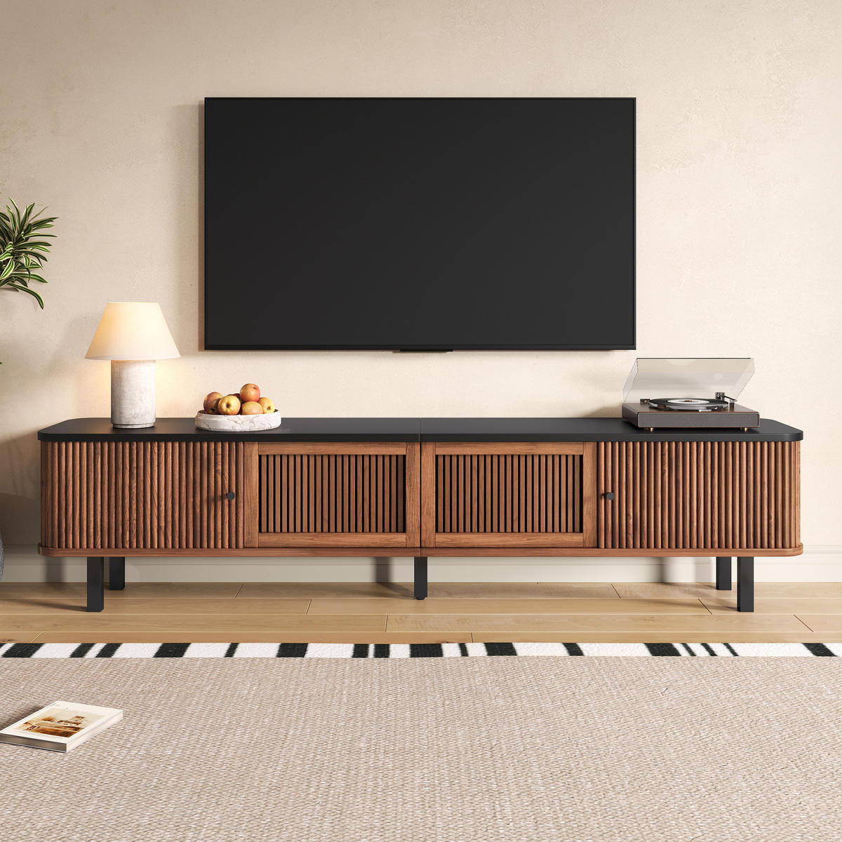 TV-SCHRANK 190/35/45 cm Nussbaum mit 2 Schiebetüren und Gittertür - Nussbaumfarben, Holzwerkstoff (190/45/35cm) - Oxeza