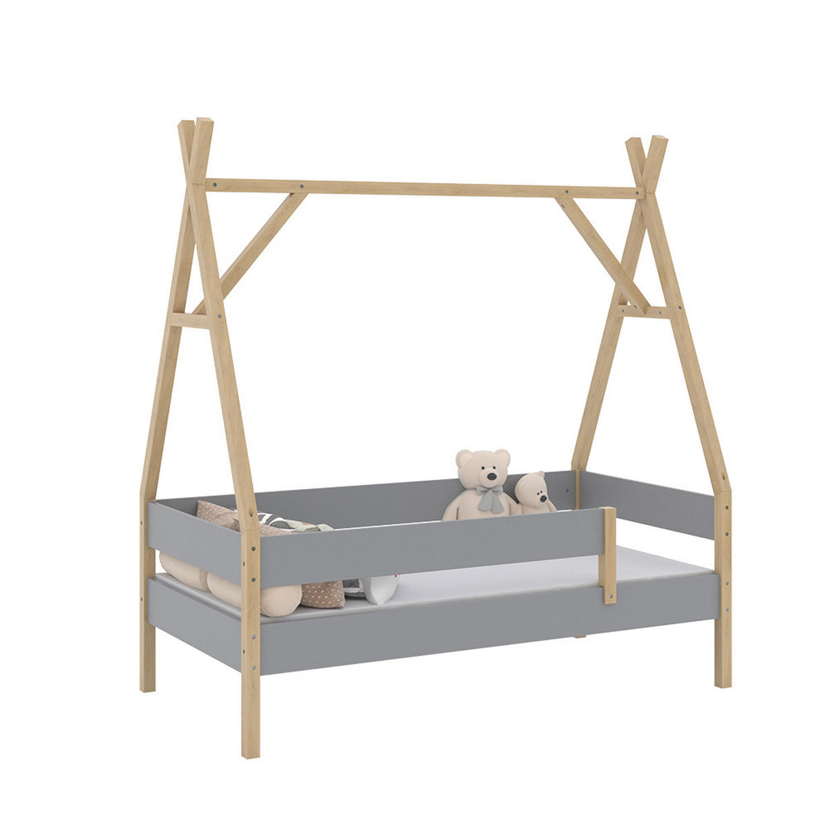TIPI-BETT Bali Grau 80x160 cm mit Matratze - Grau, Holz - VitaliSpa