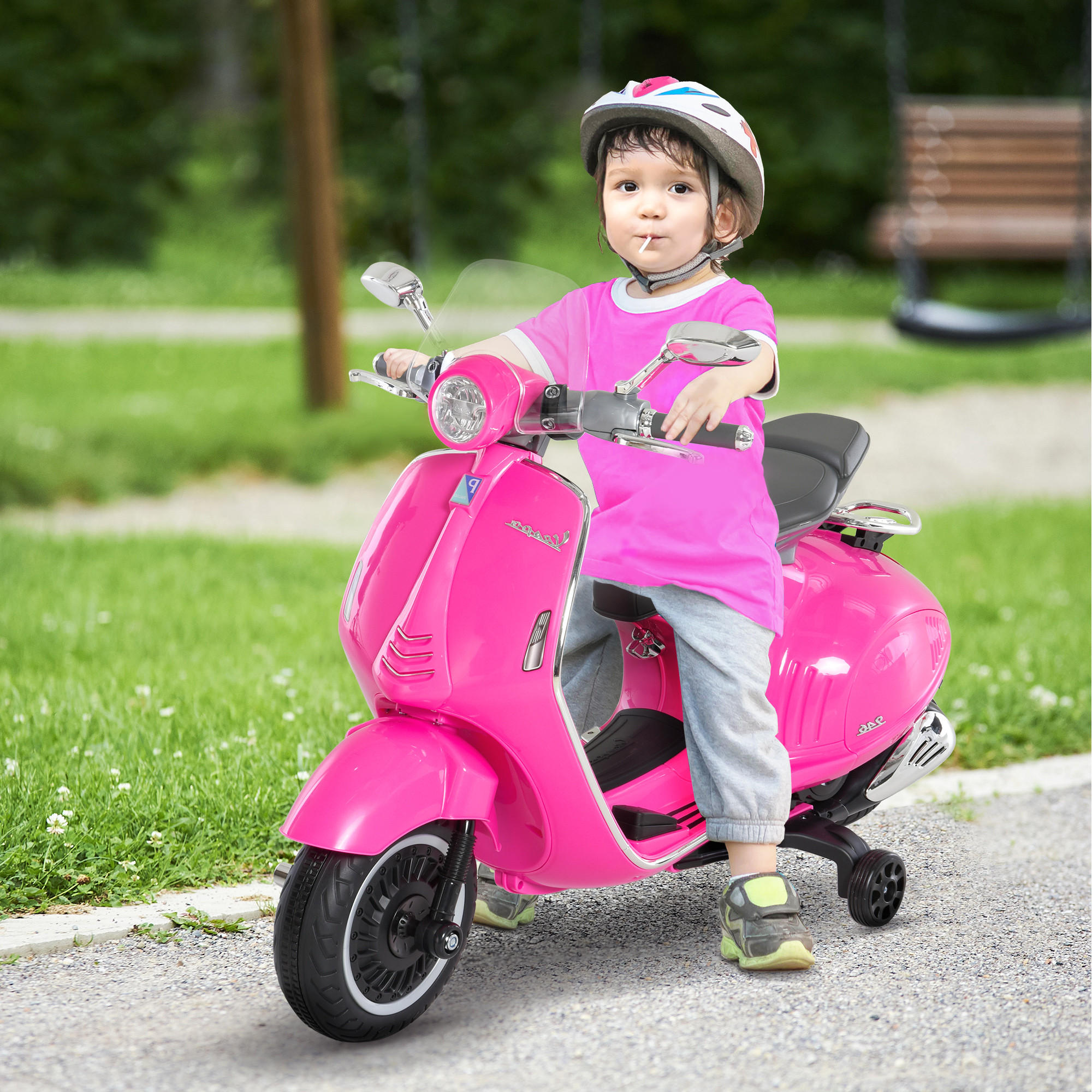 ELEKTRO-MOTORRAD für Kinder mit MP3-Musik, 3-6 Jahre, Kunstleder, Metall, 108 x 49 x 75 cm, Rosa - Rosa, Kunststoff/Metall (108/49/75cm) - HOMCOM