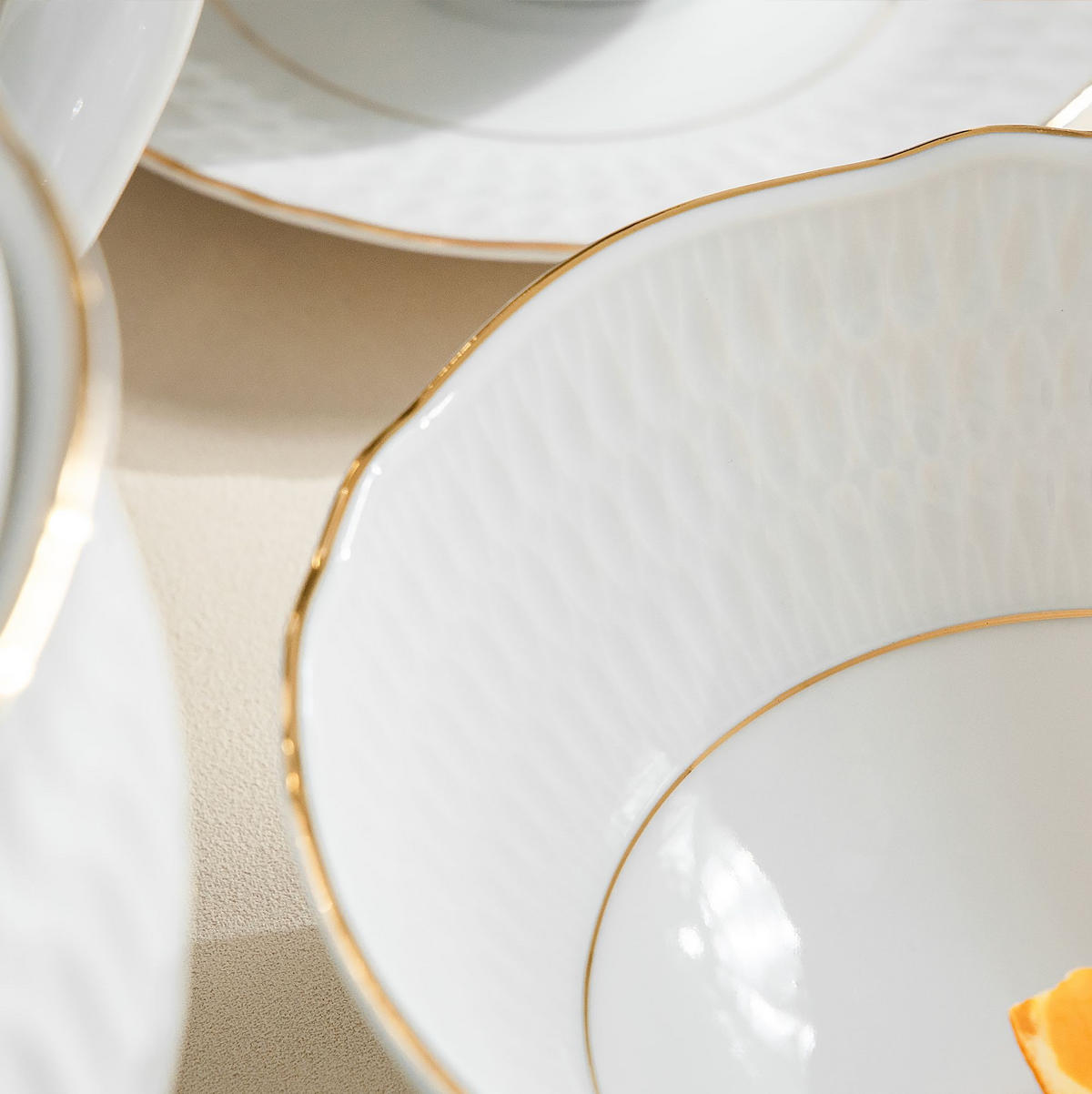 SALATSCHÜSSEL-SET CMIELOW SOFIA GOLD 6-tlg aus Porzellan - Weiß, Keramik - KONSIMO®